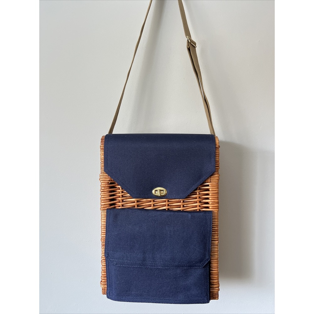 Picnic Time Inc Insulated Wine & Cheese Tote Corsica Basket Navy Wicker Gift